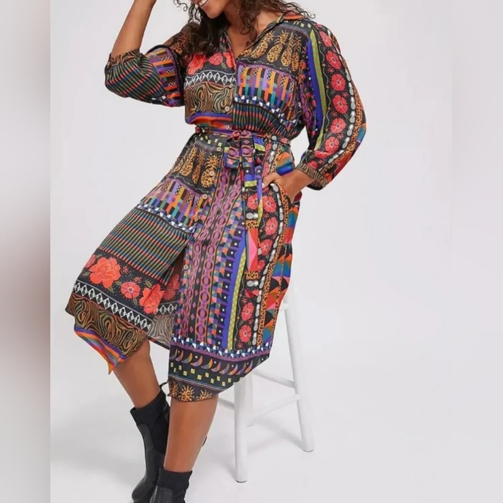 Farm Rio Colorful Patterned Midi Dress - Picture 2 of 10